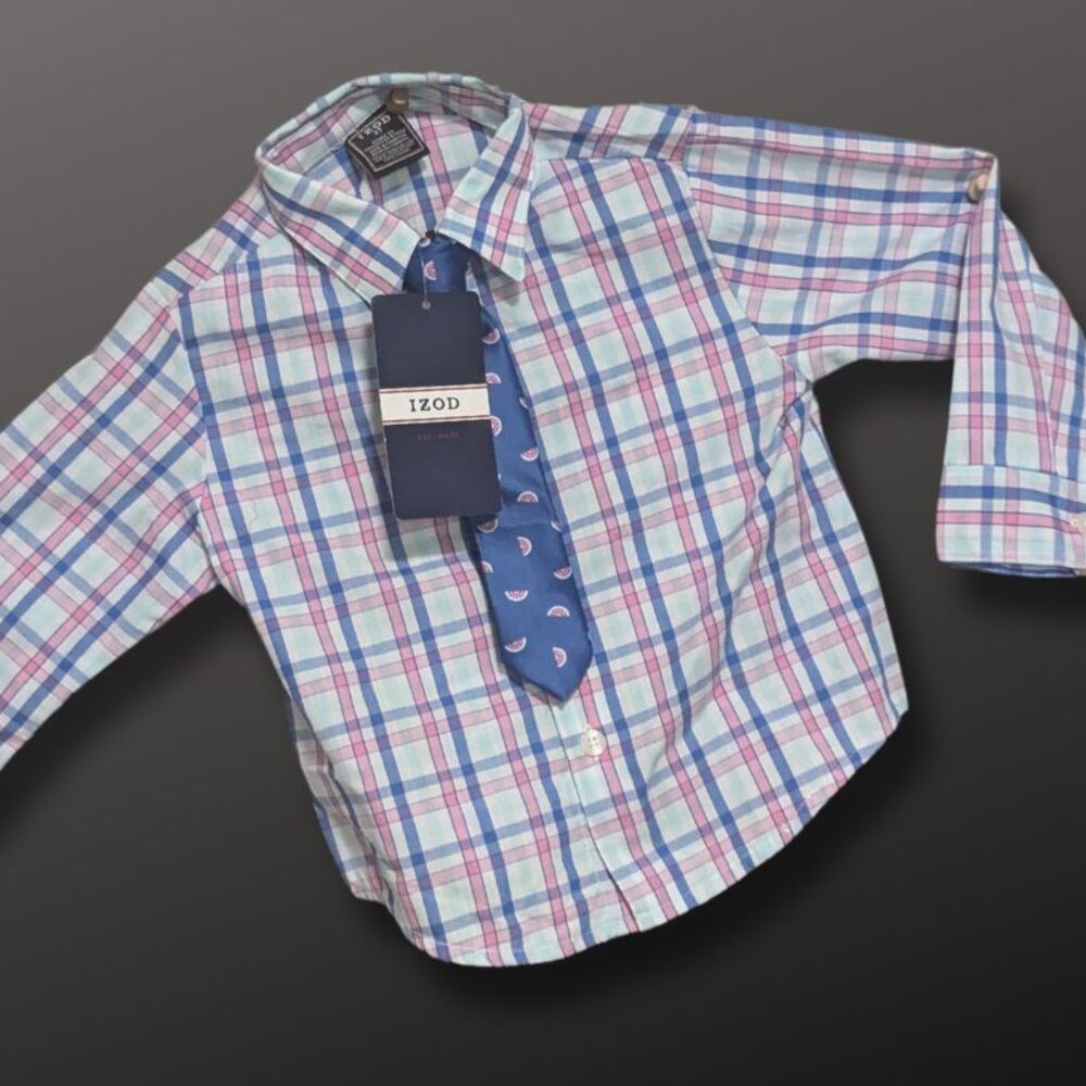 NWT Little Boys' IZOD Oxford Dress Shirt with Matching Tie